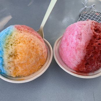 Mike's Shave Ice - Traditional bowls Left: Blue vanilla, lilikoi, and strawberry Right: Lychee and strawberry - Shaved Ice Near Me Mike's Shave Ice - Traditional bowls Left: Blue vanilla, lilikoi, and strawberry Right: Lychee and strawberry - Shaved Ice Near Me