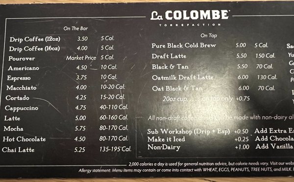 Menu photo 2 La Colombe Hudson Square New York, NY