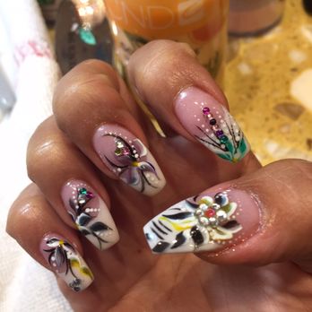9-Party Nails - SNS pink and white with amazing art work by Tony - Nail Salons Near Me - Chandler, Arizona 9-Party Nails - SNS pink and white with amazing art work by Tony - Nail Salons Near Me - Chandler, Arizona