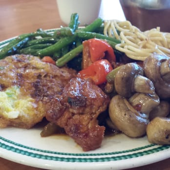 Asia Buffet - Sauteed tofu with peppers and onions, green beans, egg foo young, and lo mein. - Buffets Near Me - Lake Forest, California