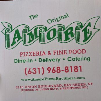 Amore Pizza - a pizza box with the logo on it - Pizza Near Me - Bay Shore, New York