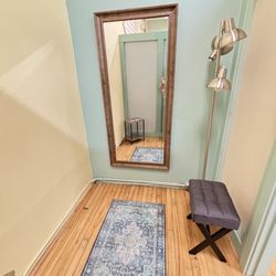 Spaceous fitting rooms.