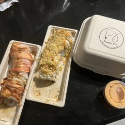 Shaggy and crunchy tempura rolls. Shaggy and crunchy tempura rolls.