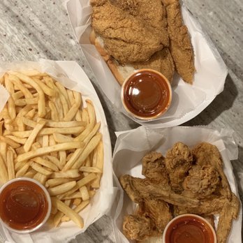 What’s Cluckin - Fries, catfish at the top fried wings on the bottom - Chicken Shop Near Me - Fairview, Texas What’s Cluckin - Fries, catfish at the top fried wings on the bottom - Chicken Shop Near Me - Fairview, Texas