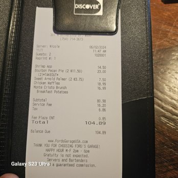 Ford's Garage Plantation - Our bill - Bars Near Me - Plantation, Florida Ford's Garage Plantation - Our bill - Bars Near Me - Plantation, Florida