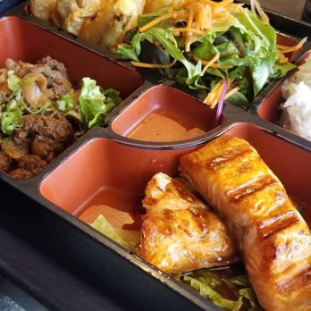 Mr. Sushi - Salmon, beef bulgogi and tempura lunch bento box - Sushi Bars Near Me - Valencia, California Mr. Sushi - Salmon, beef bulgogi and tempura lunch bento box - Sushi Bars Near Me - Valencia, California