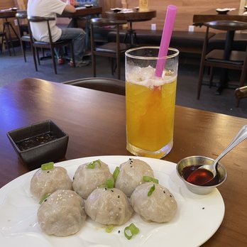 Din Soup Dumplings - Pork P1. Tiny Buns with Pork Iced Passion Fruit Green Tea - Dim Sum Near Me - Brooklyn, New York