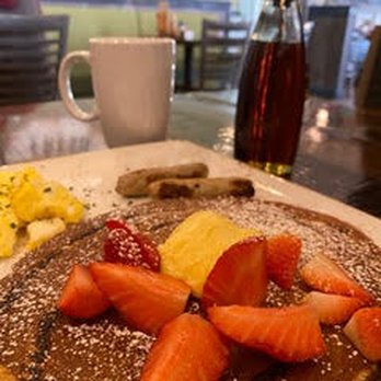 First Watch - Tri-Fecta:  Multigrain pancake with eggs and sausage. - Breakfast & Brunch Near Me - San Antonio, Texas