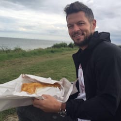 Kirby Fisheries - Me eating said cod and chips by the sea.