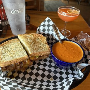 Sawmill Grille & Spirits - Peppered Turkey Melt with Red Pepper and smoked Gouda soup. Paper Plane for the beverage! - American Near Me - Post Falls, Idaho Sawmill Grille & Spirits - Peppered Turkey Melt with Red Pepper and smoked Gouda soup. Paper Plane for the beverage! - American Near Me - Post Falls, Idaho
