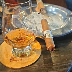 Final Third Cigar & Whiskey Lounge - The pour is a phenomenal pick of Apple Brandy by Spirits of French Lick and the cigar is from All Saints Cigars.