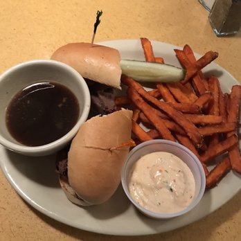 Goldbergs in Dundee - Pot roast sandwich w/sweet potato fries. One of the best French Dip-type sandwiches I've had with piping hot crispy fries. - American Near Me - Omaha, Nebraska Goldbergs in Dundee - Pot roast sandwich w/sweet potato fries. One of the best French Dip-type sandwiches I've had with piping hot crispy fries. - American Near Me - Omaha, Nebraska