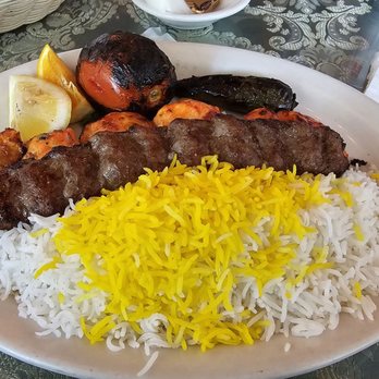 Miras Grill - Combination Plate: chicken, ground beef, grilled veggies and rice - Persian/Iranian Near Me - Pico Rivera, California