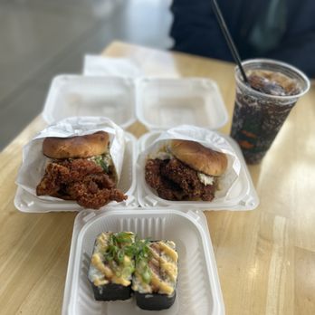 Shootz - #2 combo (2 Kimchi Butter Katsu Chicken Sandwiches + 2 Pc Spam Brulee Musubi and Coke Can) - Hawaiian Near Me - Ontario, California