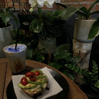 Kunst Coffee Haus - Avocado bagel pizza with Blue Ocean Latte - Coffee & Tea Near Me - Bayside, New York Kunst Coffee Haus - Avocado bagel pizza with Blue Ocean Latte - Coffee & Tea Near Me - Bayside, New York
