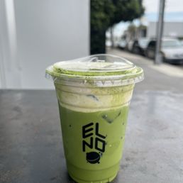 Matcha oat latte with pistachio cream top Matcha oat latte with pistachio cream top