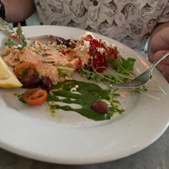 George's Place - Salmon Special with roasted red pepper, feta and pesto - Breakfast & Brunch Near Me - Cape May, New Jersey