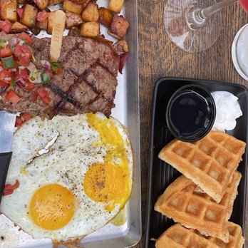 The Lola - Steak medium rare & eggs with waffles - Cocktail Bars Near Me - Glendale, Arizona The Lola - Steak medium rare & eggs with waffles - Cocktail Bars Near Me - Glendale, Arizona