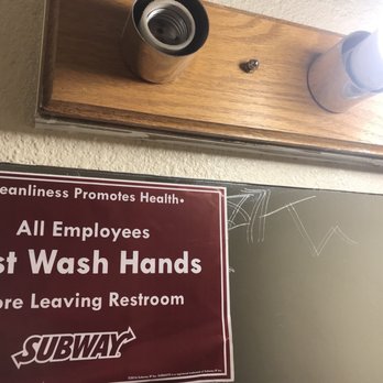 Subway - a bathroom mirror with a sign that says, all employees must wash hands before leaving restroom - Sandwiches Near Me - Frisco, Colorado Subway - a bathroom mirror with a sign that says, all employees must wash hands before leaving restroom - Sandwiches Near Me - Frisco, Colorado