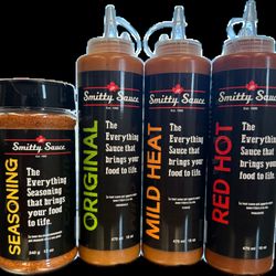JP Smitty Sauce - We have 3 flavors  of Sauce 
Original 
Mild Heat 
Red Hot
And a Seasoning
