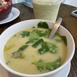 Potato Leek Curry Soup with. Pineapple Blast smoothie! Potato Leek Curry Soup with. Pineapple Blast smoothie!