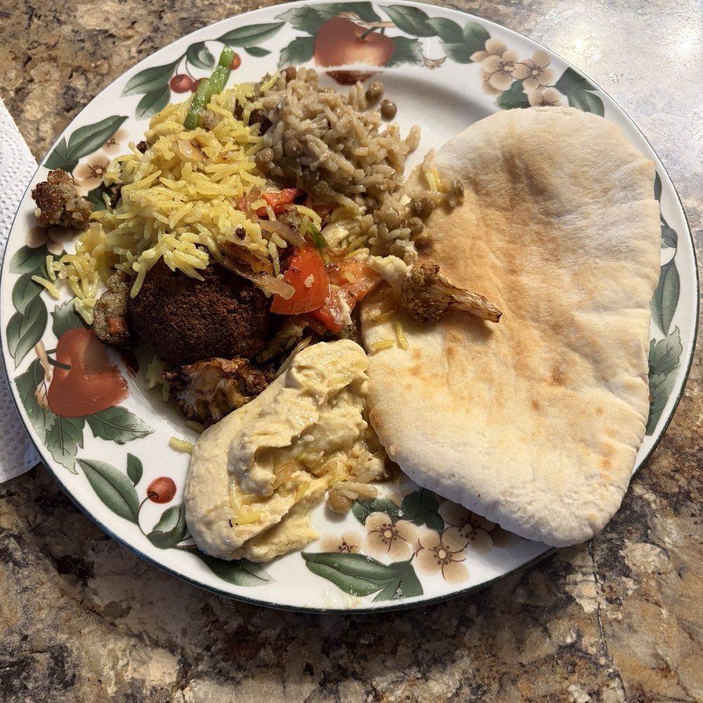 Chef Moussa - This is about 1/3 of a single vegan sampler platter order (fries not in photo). - Mediterranean Near Me - Peoria, Illinois