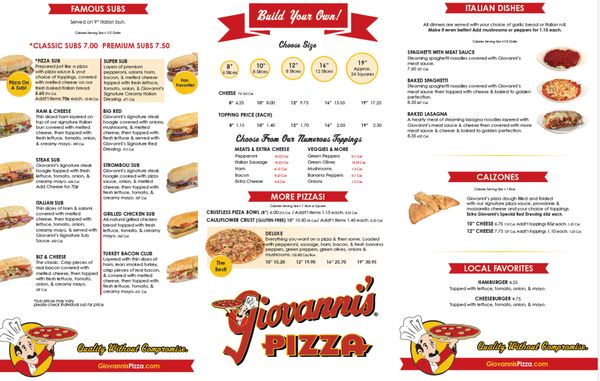Menu photo 2 Giovanni's Pizza South Shore, KY Menu photo 2 Giovanni's Pizza South Shore, KY