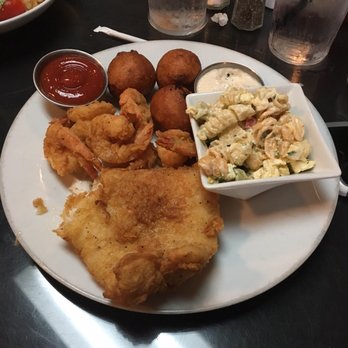 Sundae Cafe - My fried grouper, pasta salad, and shrimp. Hush puppies before wifey ate them all, oh and that corner she stole - Seafood Near Me - Tybee Island, Georgia Sundae Cafe - My fried grouper, pasta salad, and shrimp. Hush puppies before wifey ate them all, oh and that corner she stole - Seafood Near Me - Tybee Island, Georgia
