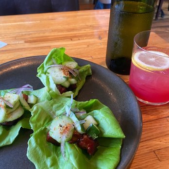 Husk - Heritage Pork Lettuce Wraps, Husk Restaurant, September 2021 - American Near Me - Charleston, South Carolina Husk - Heritage Pork Lettuce Wraps, Husk Restaurant, September 2021 - American Near Me - Charleston, South Carolina