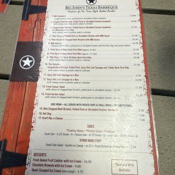 Big John's Texas BBQ - Menu - Barbeque Near Me - Page, Arizona