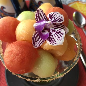 Adobe Rose Inn - Melon balls served in a sugar rimmed glass. - Bed & Breakfast Near Me - Tucson, Arizona