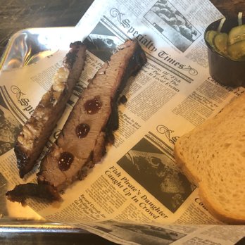 Big Bore Barbecue - Beef brisket with 3 types of sauce on it. See any juices around it? The bread next to it is supposed to soak up the juices. - Barbeque Near Me - Hanover, Minnesota Big Bore Barbecue - Beef brisket with 3 types of sauce on it. See any juices around it? The bread next to it is supposed to soak up the juices. - Barbeque Near Me - Hanover, Minnesota