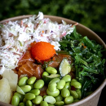 Poke Poke - Aloha Poke Bowl (Honey Ginger Salmon, Crabmeat Salad, Seaweed Salad, Pineapple, Edamame, Masago) - Poke Near Me - Toronto, Ontario Poke Poke - Aloha Poke Bowl (Honey Ginger Salmon, Crabmeat Salad, Seaweed Salad, Pineapple, Edamame, Masago) - Poke Near Me - Toronto, Ontario