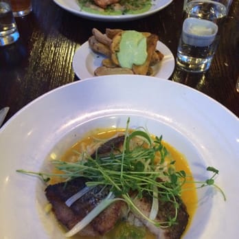 The Pullman - Colorado Bass, potato fritters and natural roast chicken - New American Near Me - Glenwood Springs, Colorado The Pullman - Colorado Bass, potato fritters and natural roast chicken - New American Near Me - Glenwood Springs, Colorado
