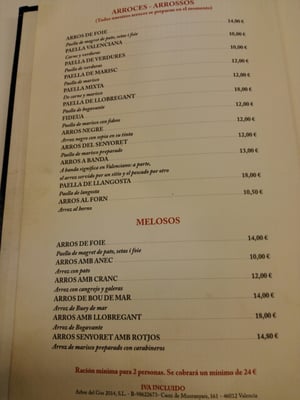 Menu photo 5 Alqueria de la Mar Valencia, V