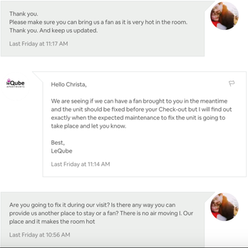 Le Qube - These are all from our conversations regarding the units falsely advertised - Vacation Rentals Near Me - Montreal, Quebec