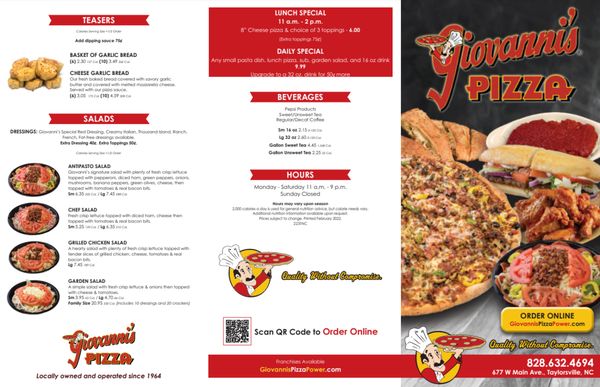 Menu photo 1 Giovanni's Pizza Taylorsville, NC Menu photo 1 Giovanni's Pizza Taylorsville, NC