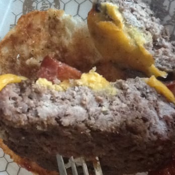 Hooters - Side view of burger, old, dry and over- cooked. - American Near Me - Wethersfield, Connecticut