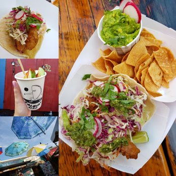 Tacoway Beach - Guac in the center next to fish tacos. Both are a must get. The veggie cup needs more seasoning but it's cheap and worth a try. - Mexican Near Me - Rockaway Beach, New York