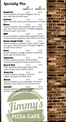Menu photo 8 Jimmy's Pizza Café Chicago, IL