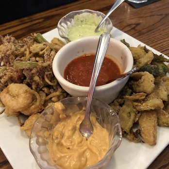Trattoria Roma - Small Plates: Calamari w/ Italian Buffalo Sauce (orange tint) and Crispy Artichokes and Brussels Sprouts w/ Pesto Ranch (3/5/2018) - Italian Near Me - Columbus, Ohio Trattoria Roma - Small Plates: Calamari w/ Italian Buffalo Sauce (orange tint) and Crispy Artichokes and Brussels Sprouts w/ Pesto Ranch (3/5/2018) - Italian Near Me - Columbus, Ohio