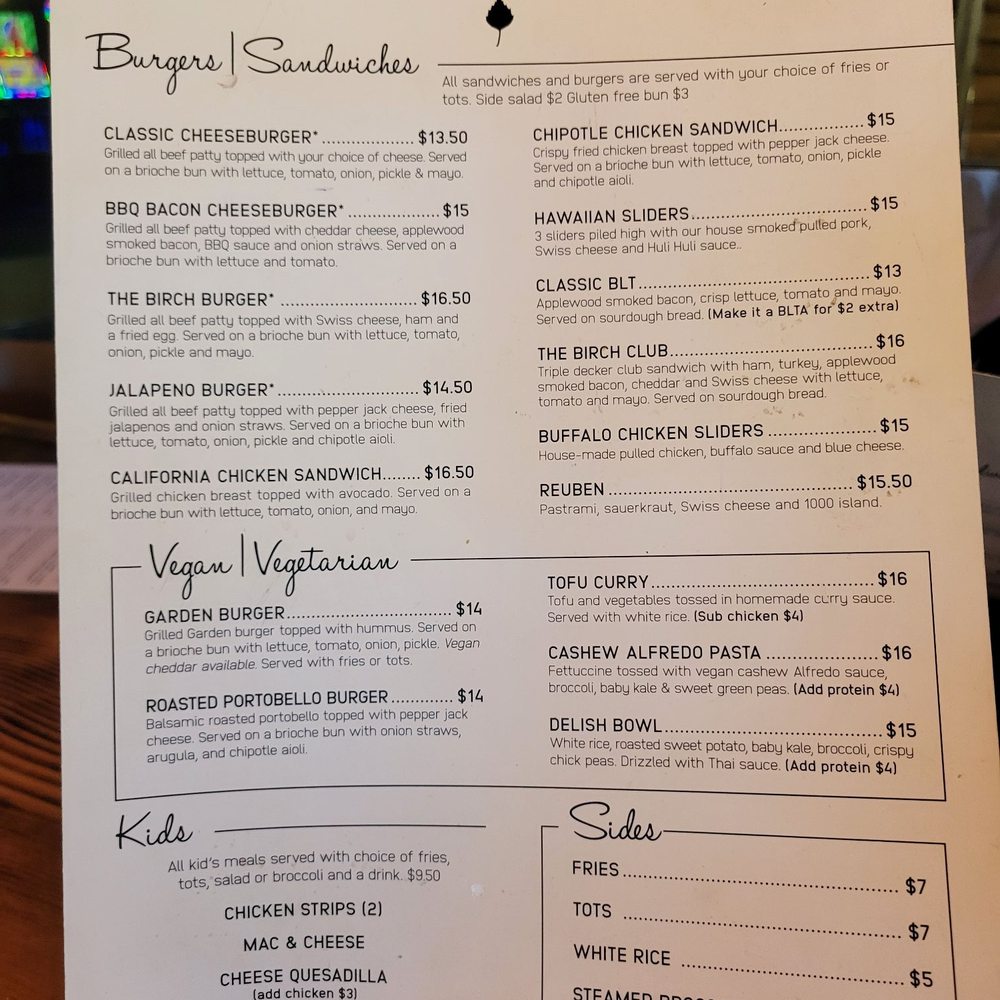 Silver Birch Kitchen  Lounge - Menu (Aug 2024) - New American Near Me - Portland, Oregon
