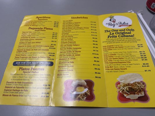 Menu photo 2 El Rey De Las Fritas Hialeah, FL