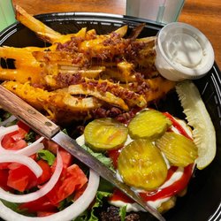 Little Moes - Burger (gluten free without bun) with Cheddar, bacon fries.