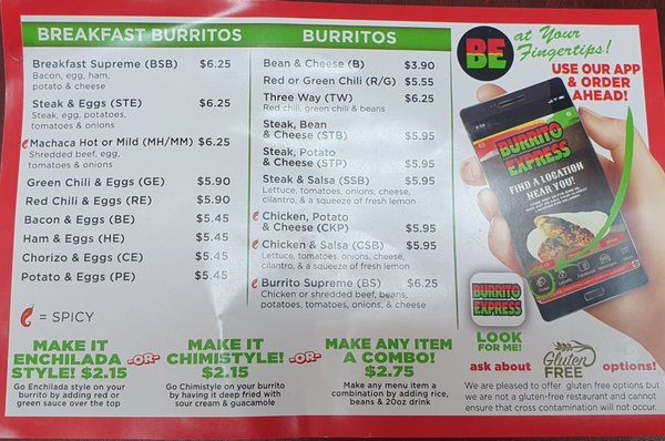 Menu photo 4 Burrito Express Gilbert, AZ
