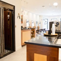 Antique elevator and coffee bar
