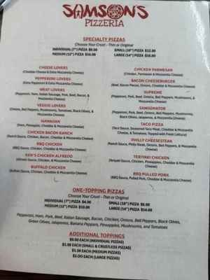 Menu photo 1 Samson’s Pizzeria Booneville, MS Menu photo 1 Samson’s Pizzeria Booneville, MS