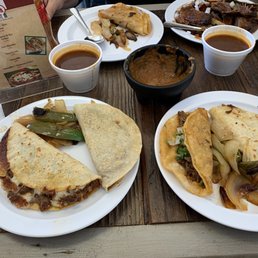 Tacos dorados ,quesadilla and Plato de birria con consomé Tacos dorados ,quesadilla and Plato de birria con consomé