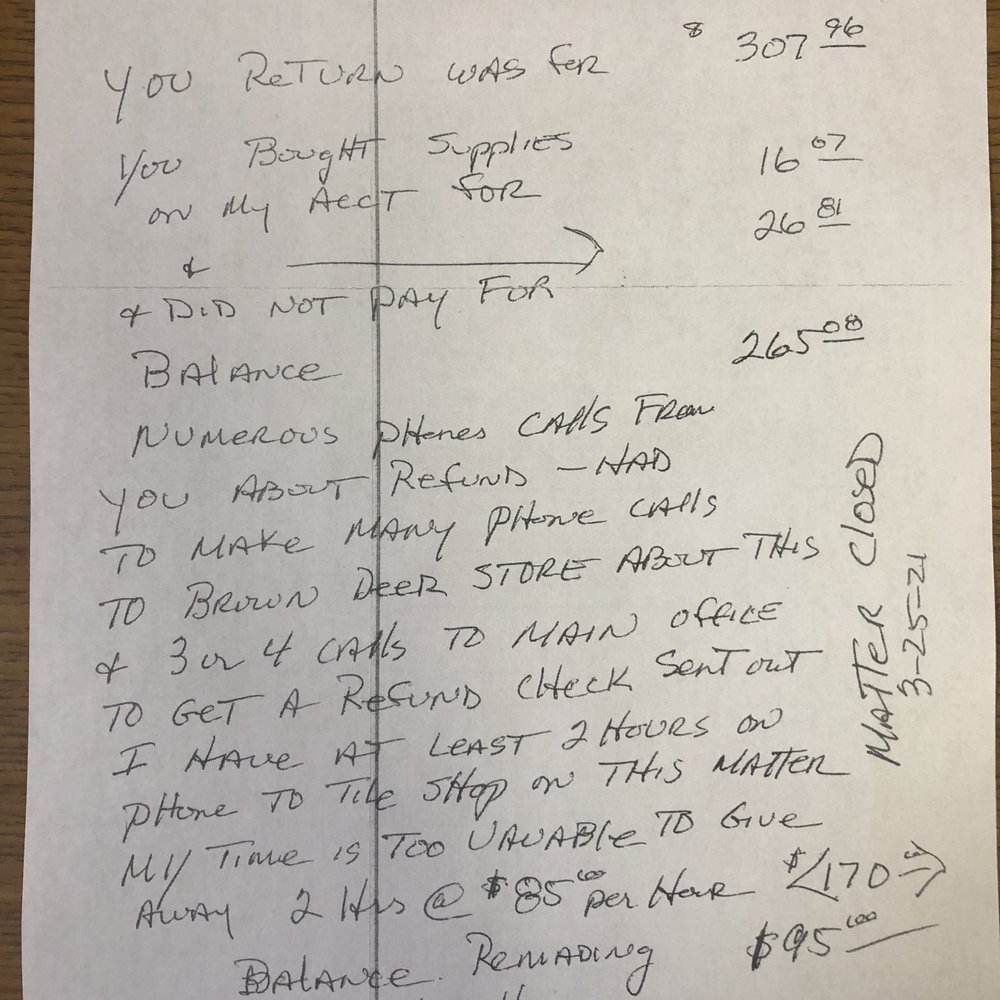 Mike's Tile & Stone - a handwritten letter from a customer - General Contractors Near Me - Greendale, Wisconsin Mike's Tile & Stone - a handwritten letter from a customer - General Contractors Near Me - Greendale, Wisconsin