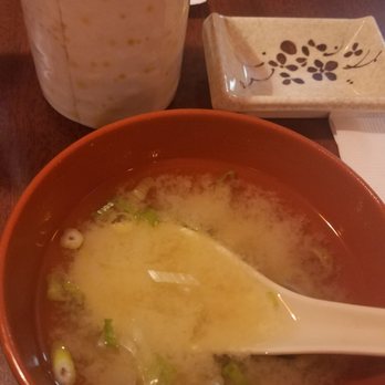 Umi Sushi - Miso Soup, Hot Green Tea and Dish for Sauce - Japanese Near Me - Fresh Meadows, New York Umi Sushi - Miso Soup, Hot Green Tea and Dish for Sauce - Japanese Near Me - Fresh Meadows, New York